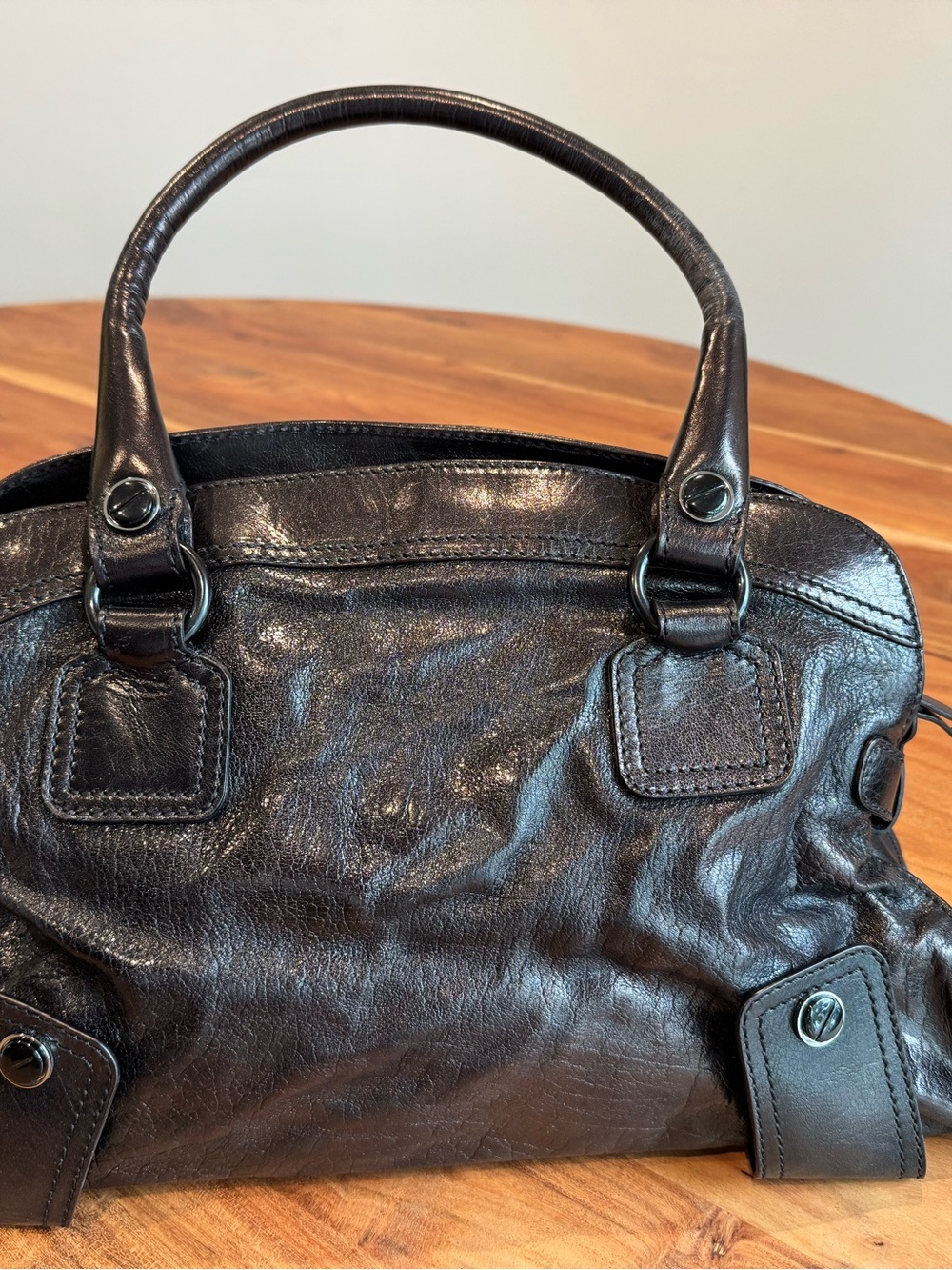 Vintage Valentino Black Leather Tote Bag Authentic - Picture 6 of 9